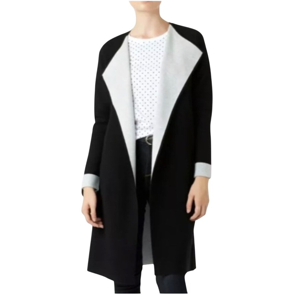 Hobbs London Bethan‎ Black Gray Open Coat Cardigan Coatigan Sz L Designer
